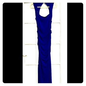 Nicole Miller Blue Ruched Square Neck Gown Dress